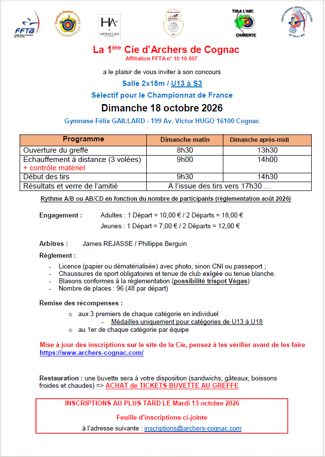 Concours salle Cognac 18 octobre 2026